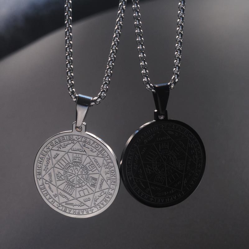 男士潮牌嘻哈项链时尚街头七芒星项坠个性创意圆形吊坠挂饰品刻字