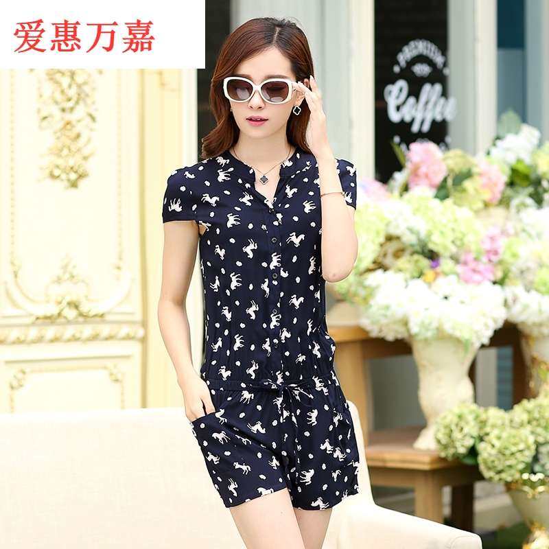 连体衣女装夏季小个子穿修身打底V领棉绸短袖碎花连体短裤女套装在类目 女装/女士精品, 裤子, 休闲裤中 - 来自Buy2taobao.com提供专业的淘宝代购服务