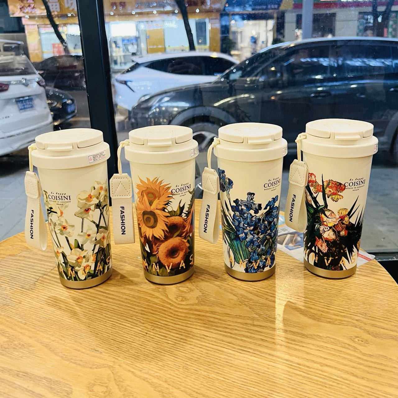 保温杯女生高颜值大容量316不锈钢陶瓷内胆茶水分离便携吸管水杯