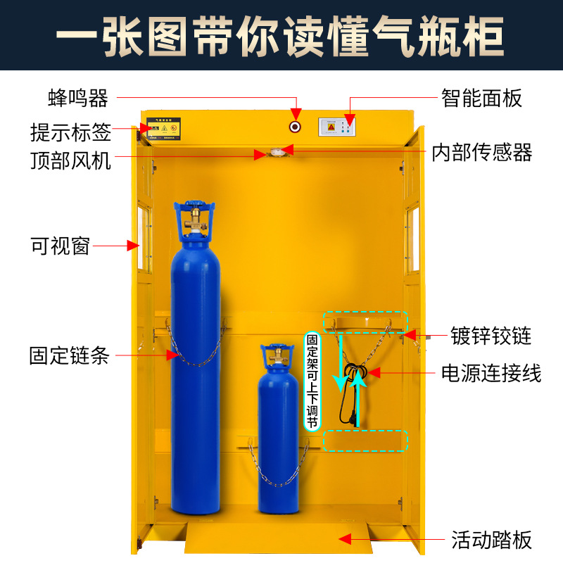 气瓶柜安全柜全钢防爆乙炔氢气氮气煤气罐实验室储存双瓶钢瓶柜子