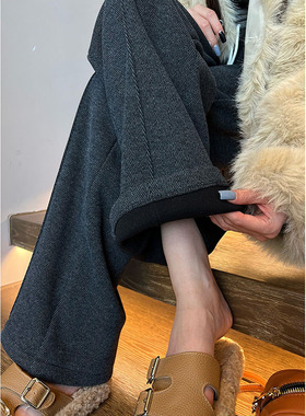 ROVJE CALLIE&OEAS加绒毛呢阔腿裤女秋冬垂感休闲加厚直筒西装裤