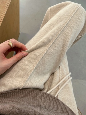 ROVJE CALLIE&OEAS加绒阔腿裤秋冬季垂感直筒裤子女休闲羊毛呢裤