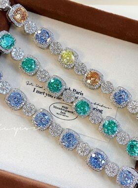 时尚轻奢八角千禧玫瑰切坦桑蓝手链镶嵌高碳钻玫瑰花帕拉伊