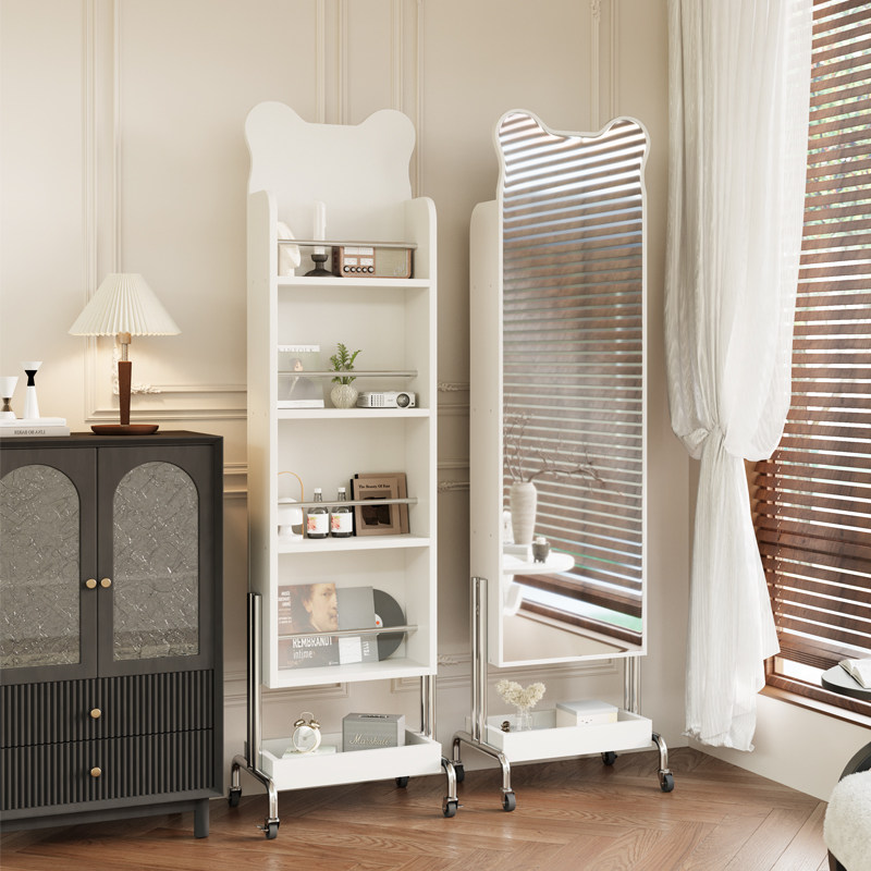 中古小熊杂志镜复古全身镜落地镜家用置物穿衣镜可移动旋转试衣镜