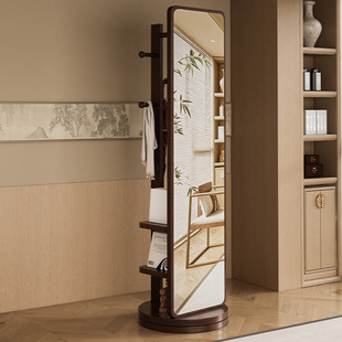 全身镜落地镜卧室可移动旋转穿衣镜轻奢挂衣试衣镜衣帽架一体镜子