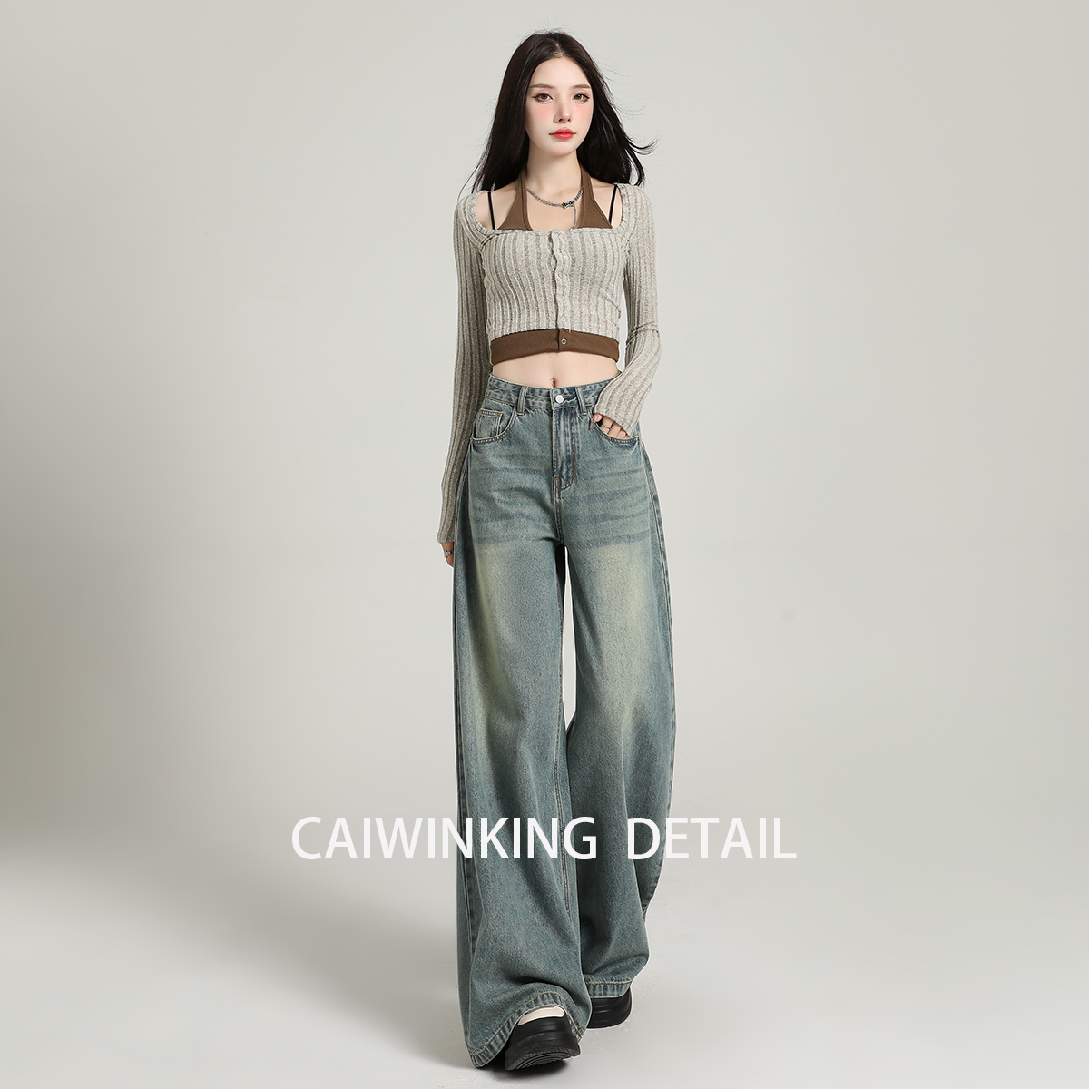 高腰阔腿牛仔裤女2024年秋季新款