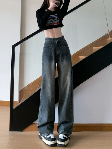 Джинсы, летние ретро штаны, 2025 года, в американском стиле, свободный прямой крой, стройный силуэт, высокая талия