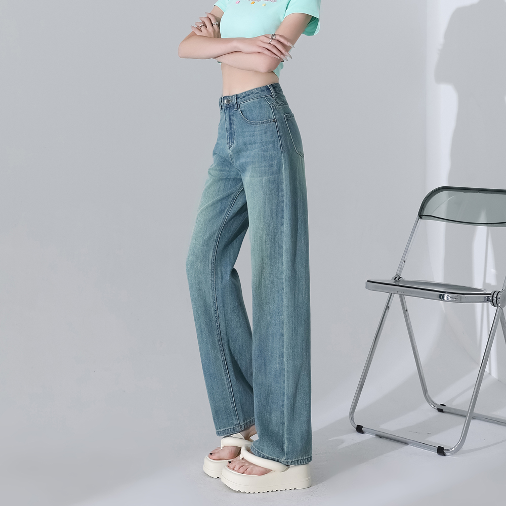 阔腿牛仔裤女2025年孔雀绿阔腿裤