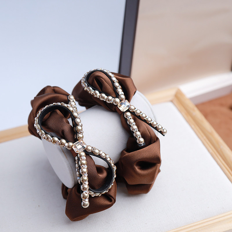 韩版XZ专柜同款珍珠镶钻蝴蝶结轻奢复古缎面发圈女发饰发绳