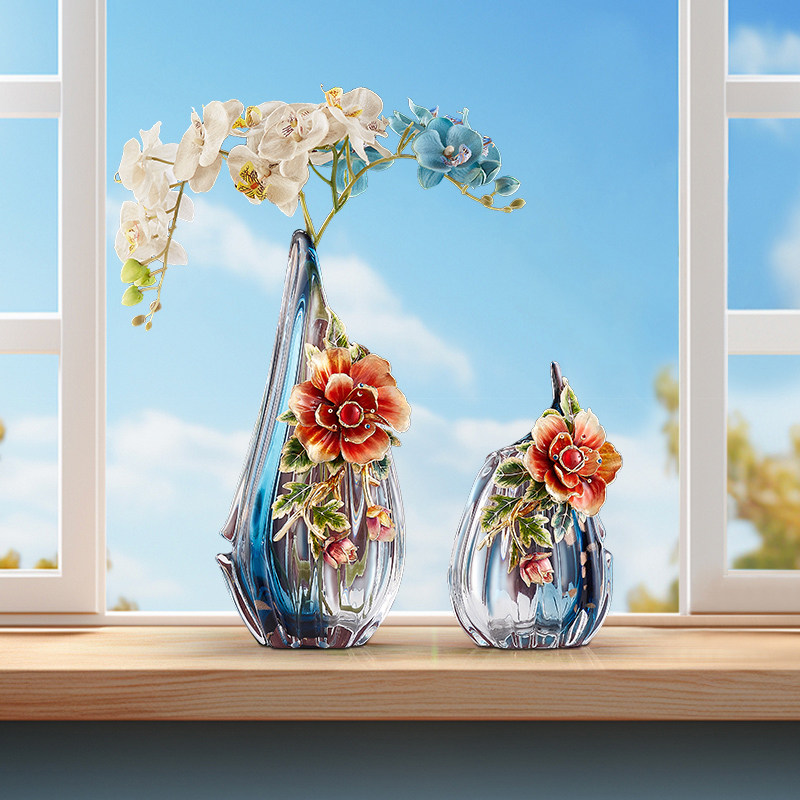 新中式珐琅彩牡丹花瓶高级感欧式创意客厅电视柜摆件高档乔迁礼物