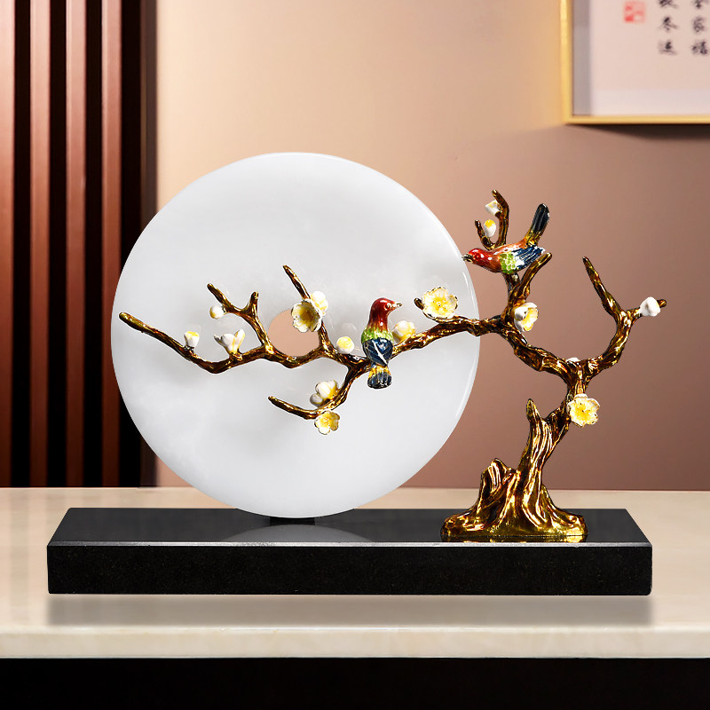 玉石平安扣摆件乔迁新品办公室酒柜新中式家居装饰品珐琅彩工艺品