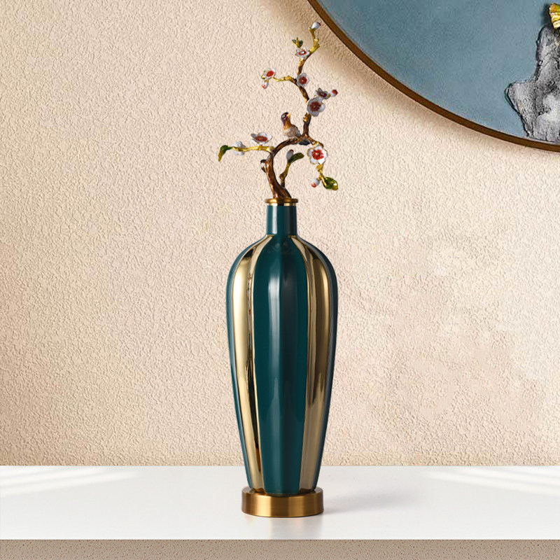 家用花器创意珐琅彩酒柜陶瓷摆件客厅玄关电视柜中式仿真花枝花瓶