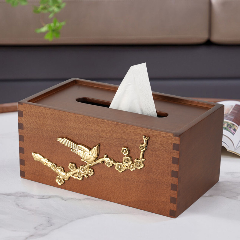实木纸巾盒客厅中式轻奢餐巾纸收纳盒桌面抽纸盒创意家用纸抽盒