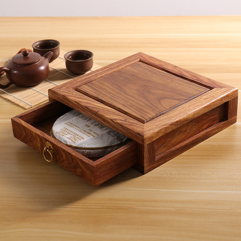 紫檀木茶盒普洱茶空盒礼盒高端轻奢茶饼收纳盒实木密封防潮分茶盘