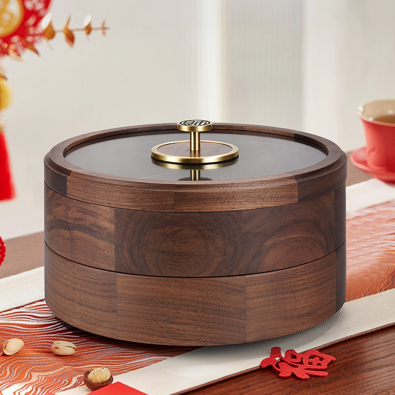 品瓷匠果盘高档黑胡桃木双层