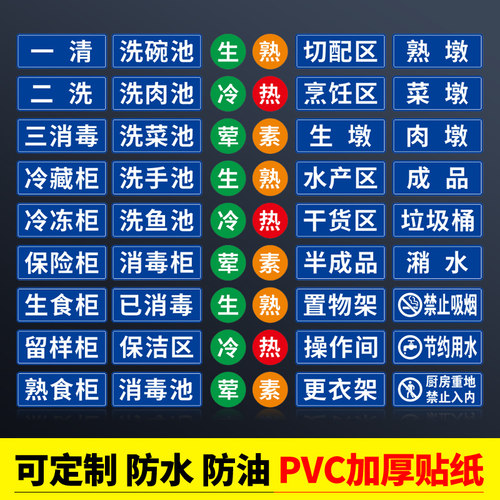 一清二洗三消毒标识厨房分区贴纸