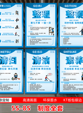5S/6S/7S/8S/9S工厂安全生产标语现场质量管理宣传画企业文化海报车间办公室挂图整顿素养墙贴展板标识牌定制