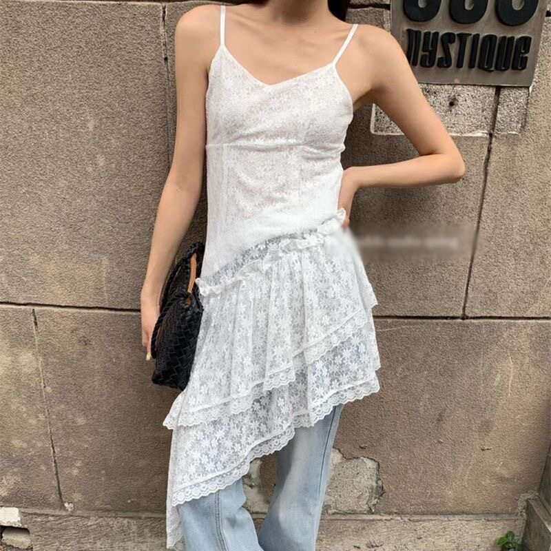 叠穿神器蕾丝吊带不规则打底连衣长裙V领韩系度假风罩裙外搭