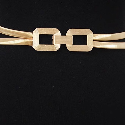 金色双股弹力女式腰带对扣女士休闲弹簧金属腰链配裙大衣