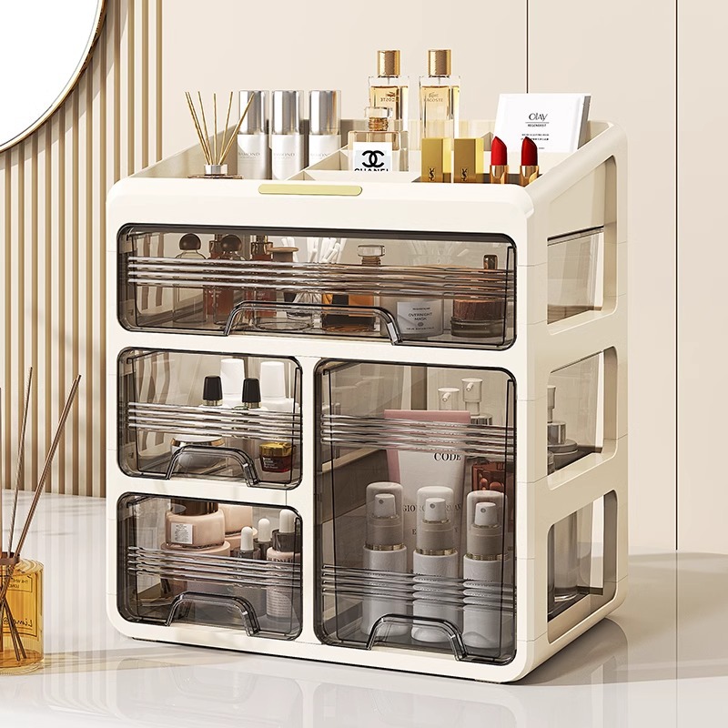 化妆品收纳盒新款大容量桌面防尘口红护肤梳妆台网红抽屉式置物架