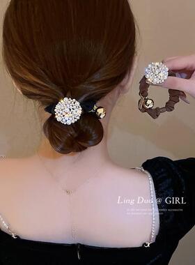 2025年新款丸子头发圈气质珍珠扎发头绳高级感头饰皮筋女秋冬发饰