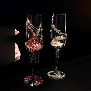 红色高脚杯子敬酒杯结婚一对diy敬酒杯diy材料包手工订婚新婚礼物