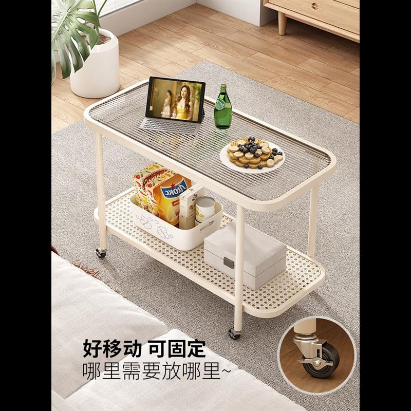 可移动沙发边几客厅小推车家用创意边桌置物架钢化玻璃茶几小桌子