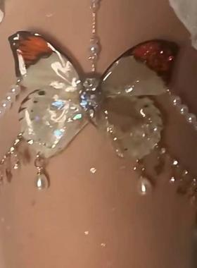 性感蝴蝶蕾丝蝴蝶流苏腿链女小众设计y2k腿环森系身体链甜酷辣妹