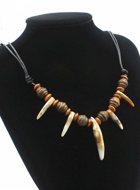 黑豹项链狼牙复古猛男士少数民族部落风格手工串珠蜡线可调节吊坠