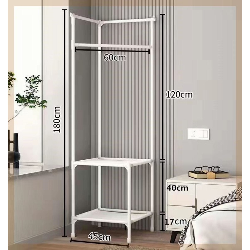 转角衣帽架落地卧室家用床头放衣服挂架简易置物架墙角挂衣收纳