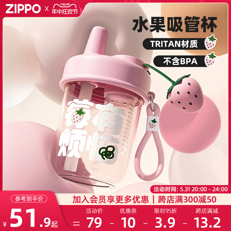 zippo水杯女生吸管杯儿童高颜值tritan杯子夏季新款2024官方正品