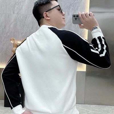 高端男士长袖T恤春秋季2025新款潮流半高领卫衣男拼接修身打底衫