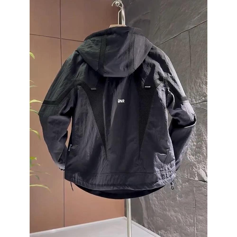 Mostarsea~潮流百搭春秋连帽夹克男士新款时尚网眼冲锋衣工装外套