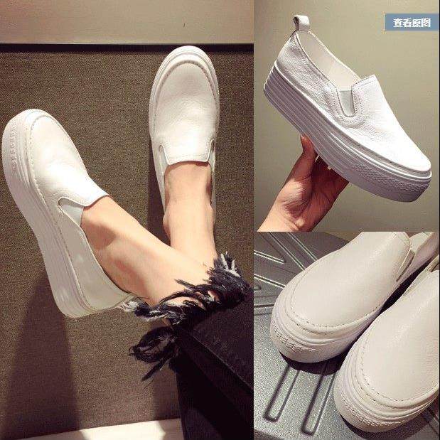 香港潮牌春秋新款松糕鞋厚底小白鞋平底真皮乐福鞋增高鞋时尚女鞋,女鞋,深口单鞋,淘宝优惠券,粉丝福利购,淘宝优惠卷