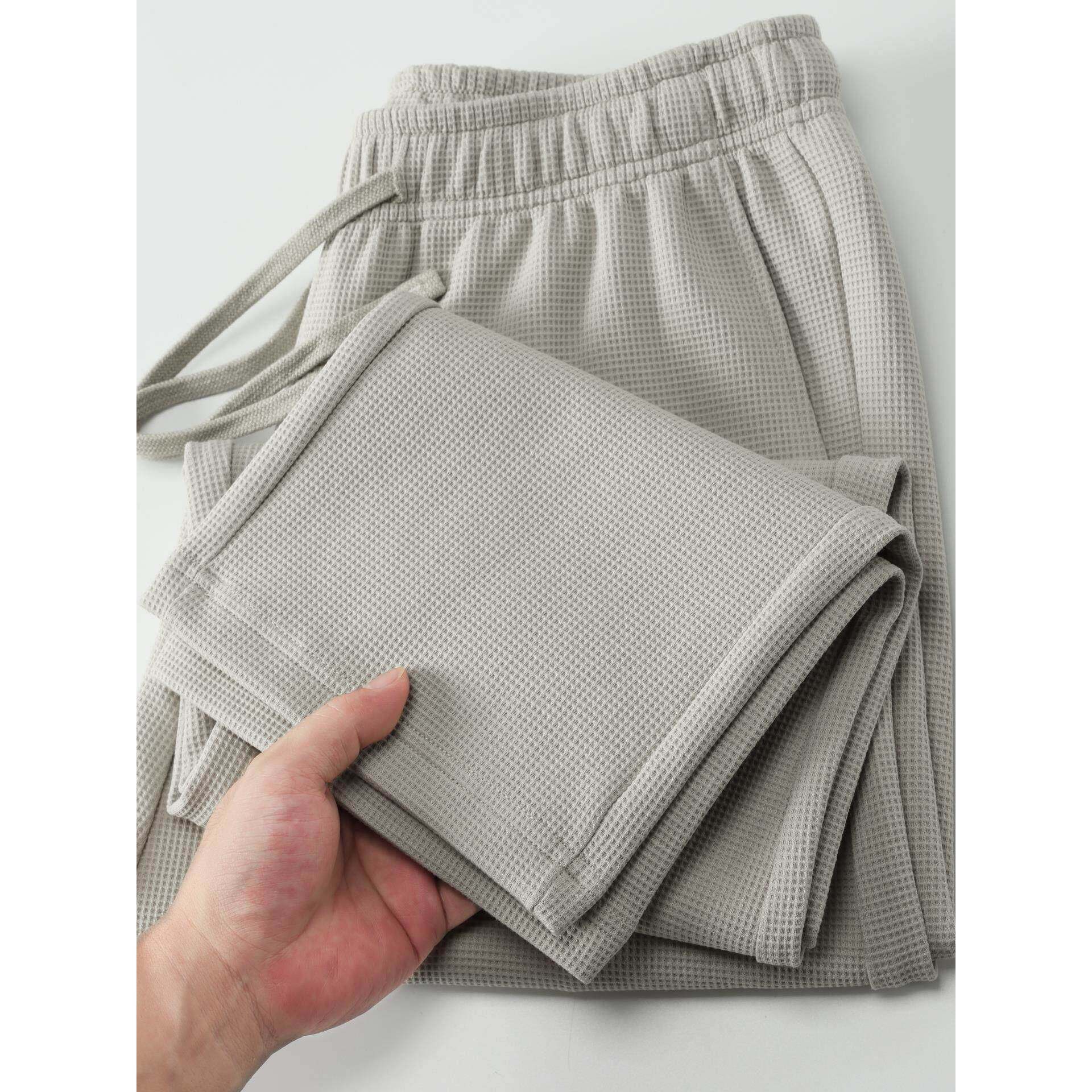 370g重磅休闲裤男秋冬季垂感直筒宽松华夫格男士裤子针织运动卫裤