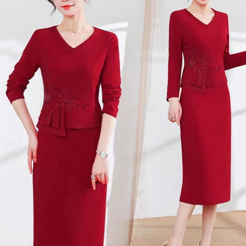 Ocnltiy喜婆婆旗袍中年妈妈婚宴装喜服春秋款高端气质结婚礼服女