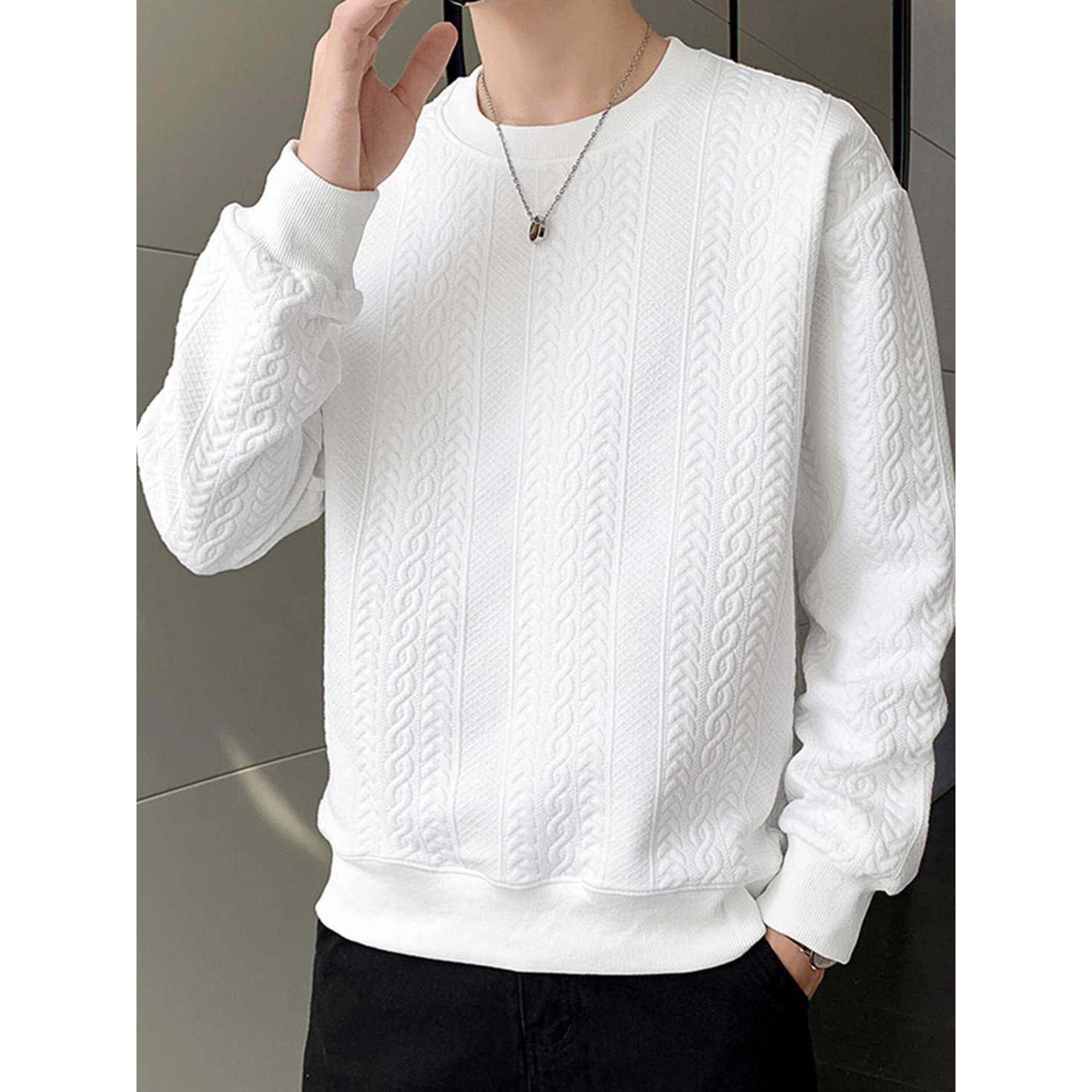 轻奢纹理设计感打底衫男春秋韩版潮流针织圆领长袖t恤男内搭上衣