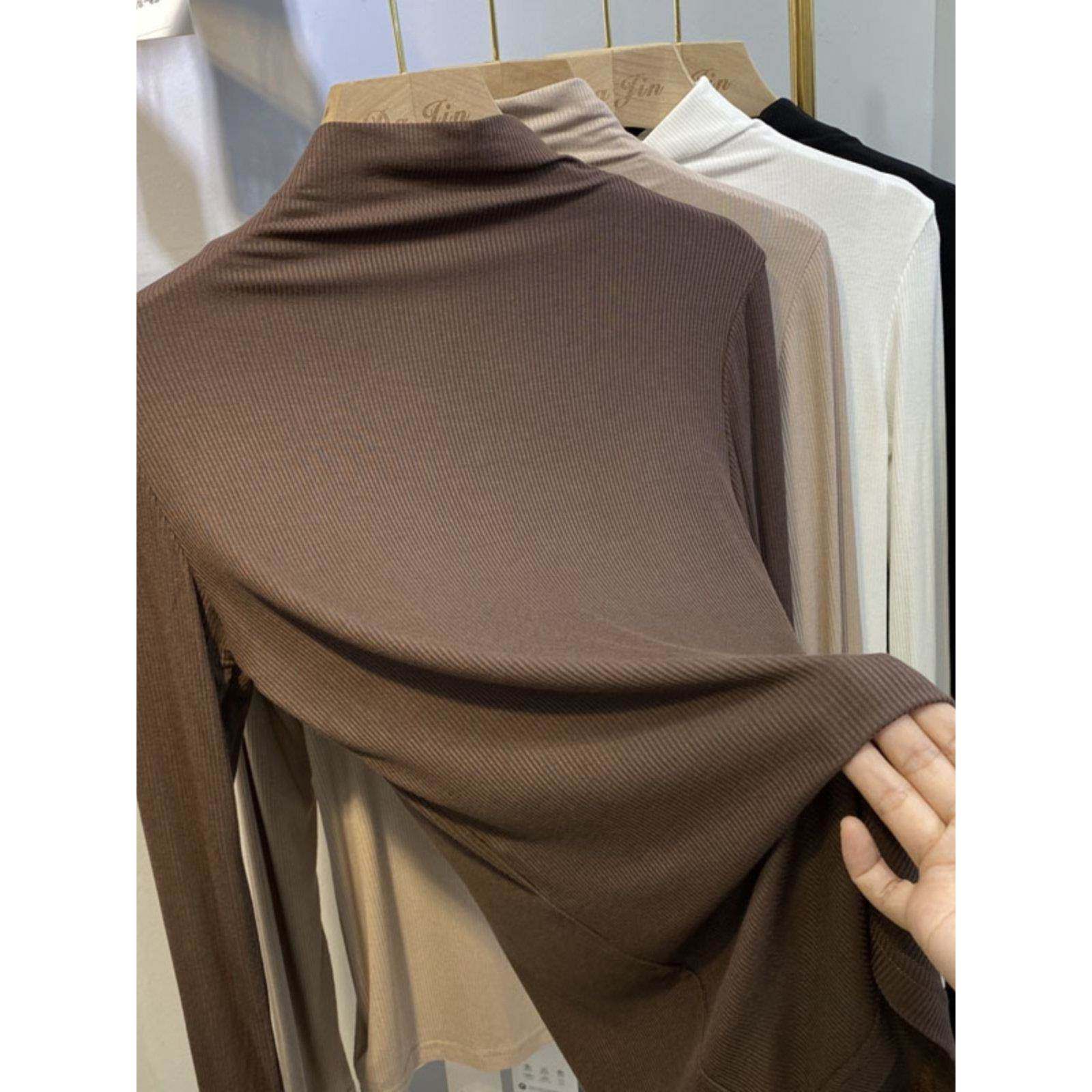 韩国女式长袖下摆衬衫配女式t恤2025春秋季新款面膜t细线半高领上