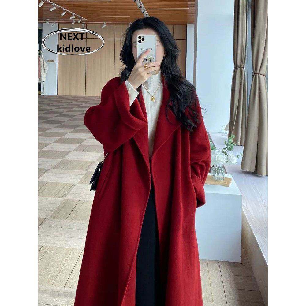 香港小香风红色呢子外套女轻奢气质中长款毛呢大衣过年结婚秋冬款