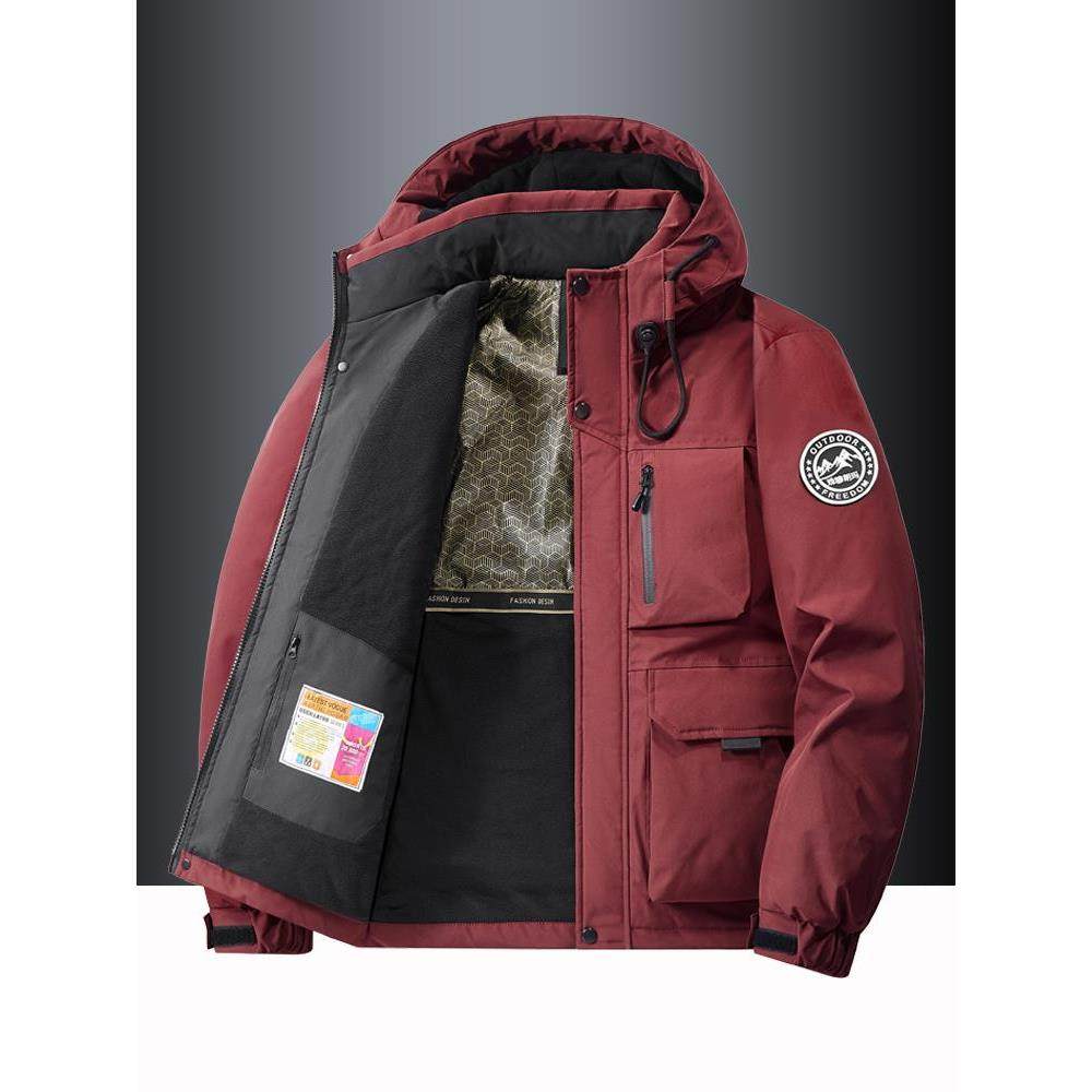 MAROLIO~加绒棉衣男加厚保暖户外防风防水冲锋衣外套防寒连帽冬季