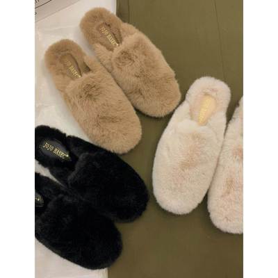 潮牌网红兔毛厚底增高毛毛拖鞋女秋冬外穿包头保暖一脚蹬毛毛鞋子