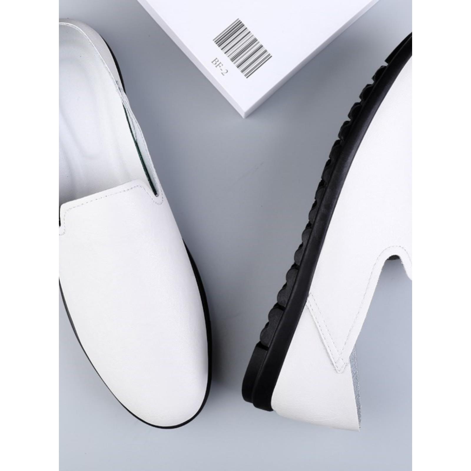 2025秋季新款透气真皮皮鞋男潮流一脚蹬懒人豆豆鞋白色牛皮休闲鞋