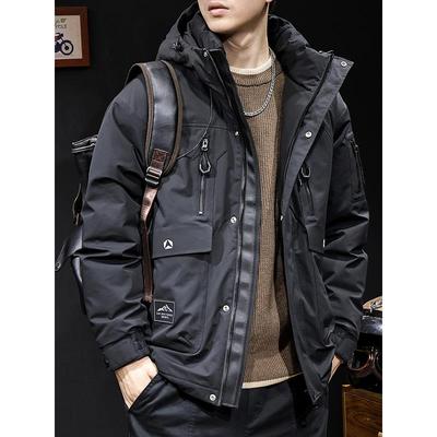 冬季羽绒服男士多口袋连帽工装上衣2025新款大码潮牌加厚保暖外套