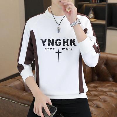 高端卫衣男春秋冬季潮流拼色无帽冬装打底衫加绒加厚男士长袖T恤