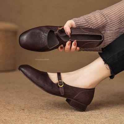 香港真皮一字扣带玛丽珍鞋女2025春秋新款复古通勤低跟法式单鞋