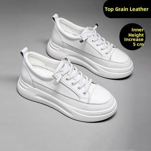 头层牛皮真皮小白鞋女内5CM厚底休闲板鞋百搭舒适小黑鞋软底单鞋
