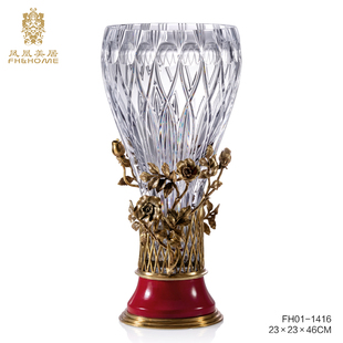 布拉格水晶花瓶铜配瓷手工水晶玻璃花瓶 凤凰美居奢华原创设计欧式