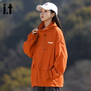 it  izzue官方防晒服女款夏季透气纯色舒适休闲抽绳连帽防晒衣6M