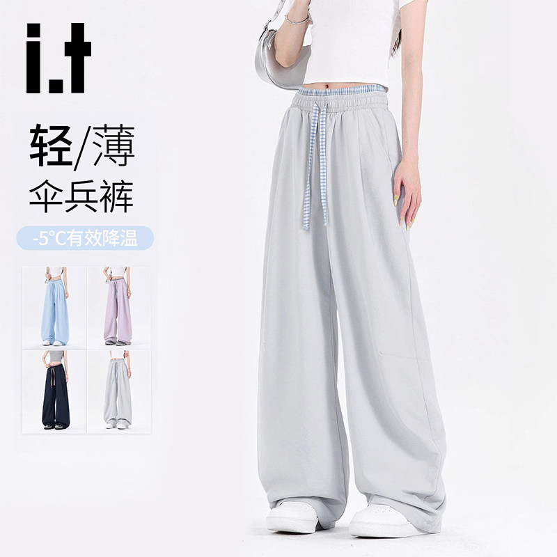 it：izzue官方休闲裤女款夏季潮流伞兵裤运动冰丝直筒裤子女士6M - 实物图