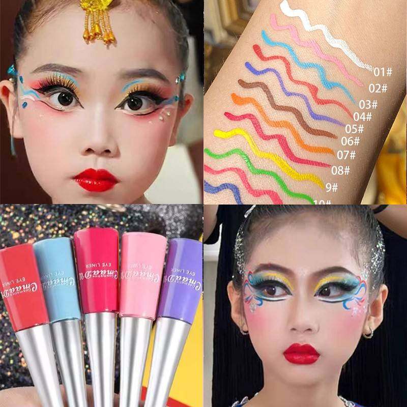 正品白黑彩色眼线液笔儿童学生舞台妆彩绘拉丁舞表演出专用彩妆不